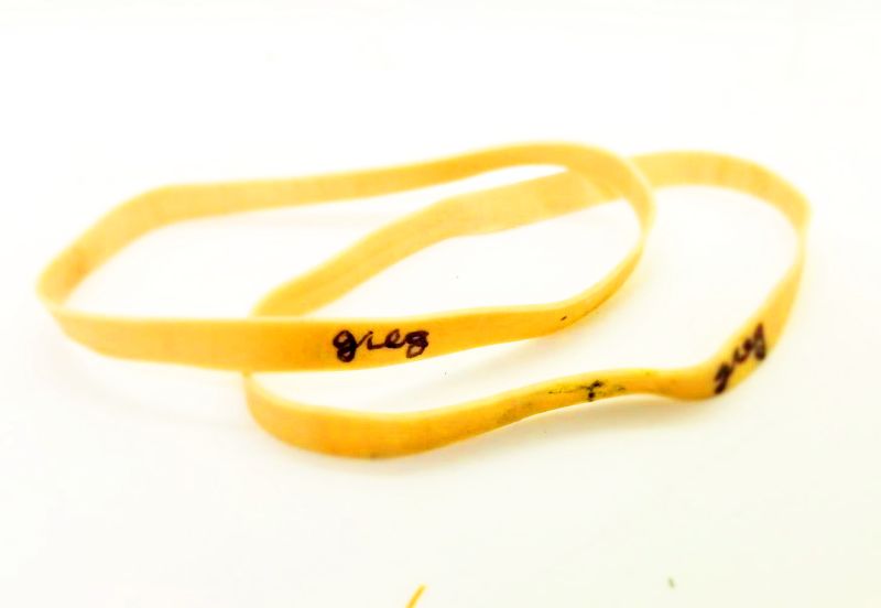 official "bootleg greg" rubber bands, signed by "greg"