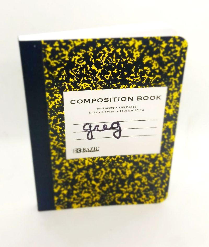 official "bootleg greg" composition book, signed by "greg"